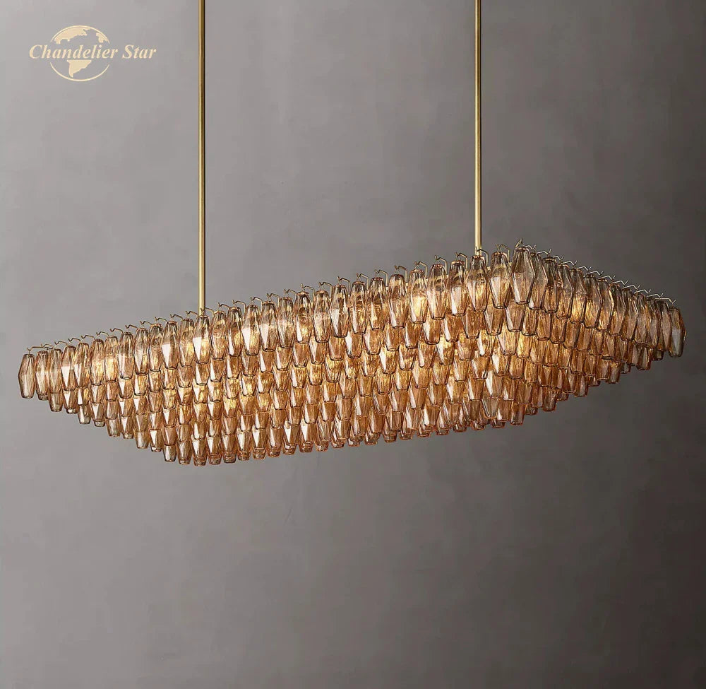 Afralia™ Chiara Smoke Glass Tiered Chandelier - Modern Large Rectangular Hanging Lights