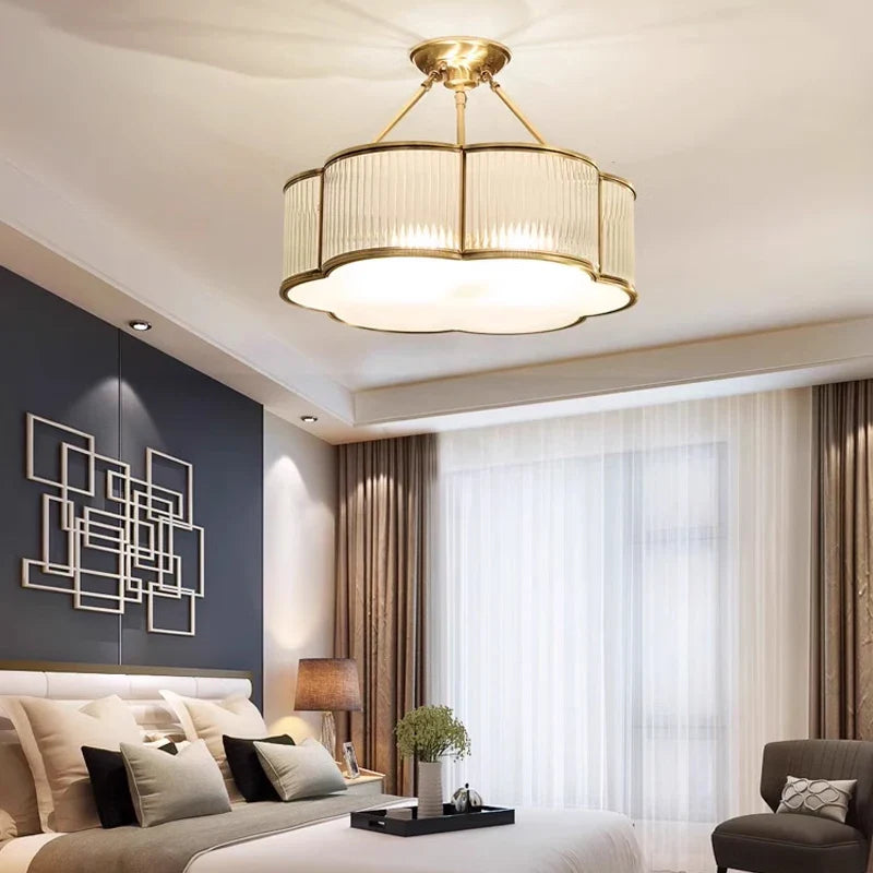 Afralia™ Copper Glass Ceiling Light, LED Foyer Restaurant Living Room Lamp