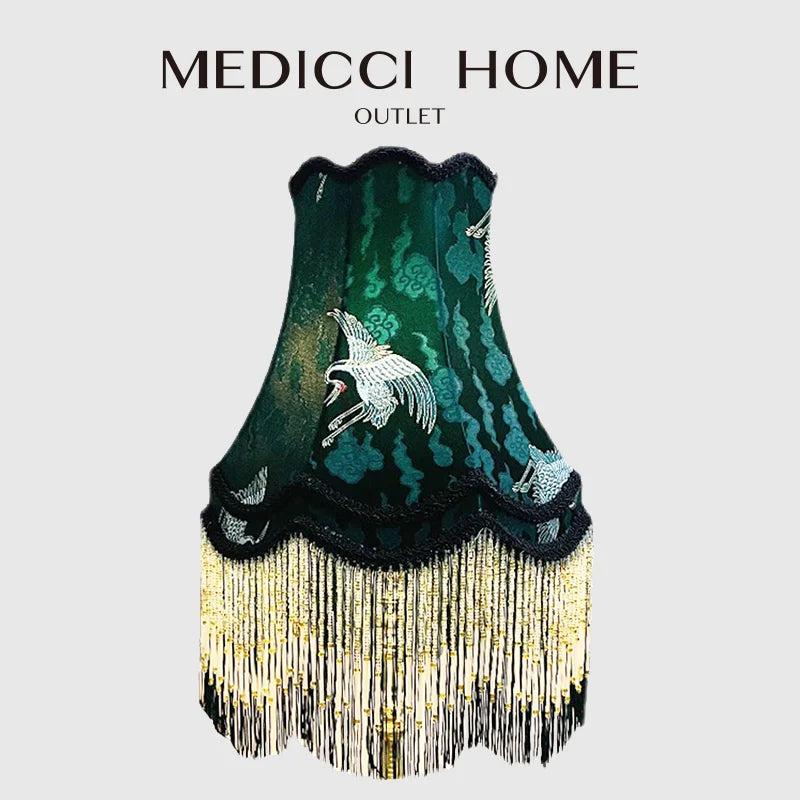 Afralia™ Nostalgia Crane Jacquard Lampshade - Chinese-Western Decor with Tassels