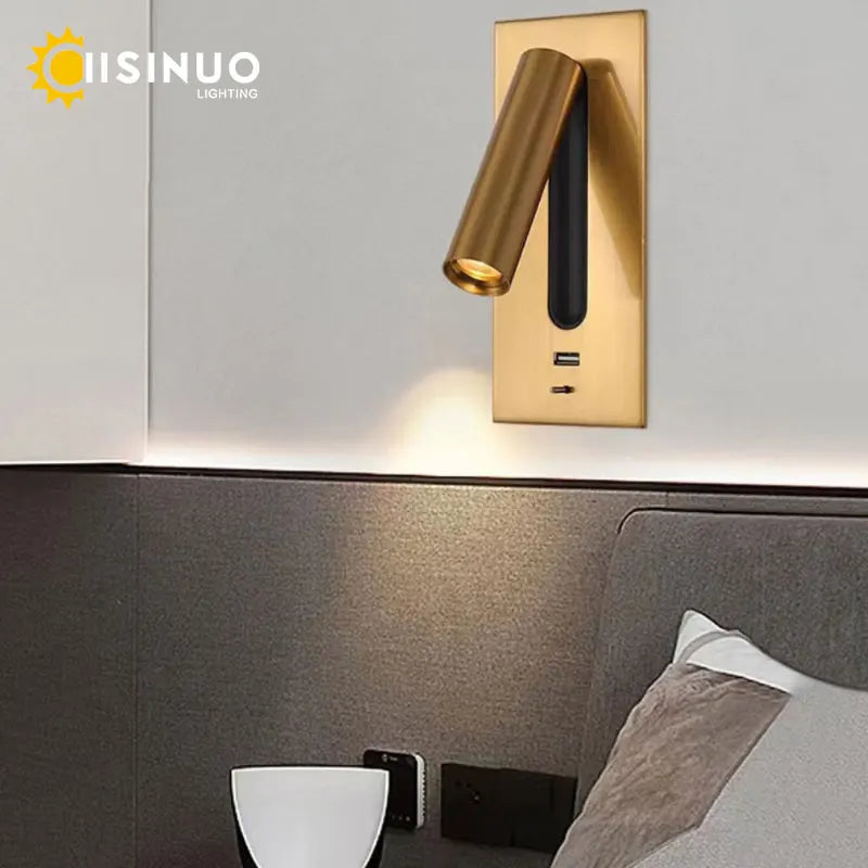 Afralia™ LED Wall Sconce Adjustable Reading Light for Hotel Bedroom, USB Charging