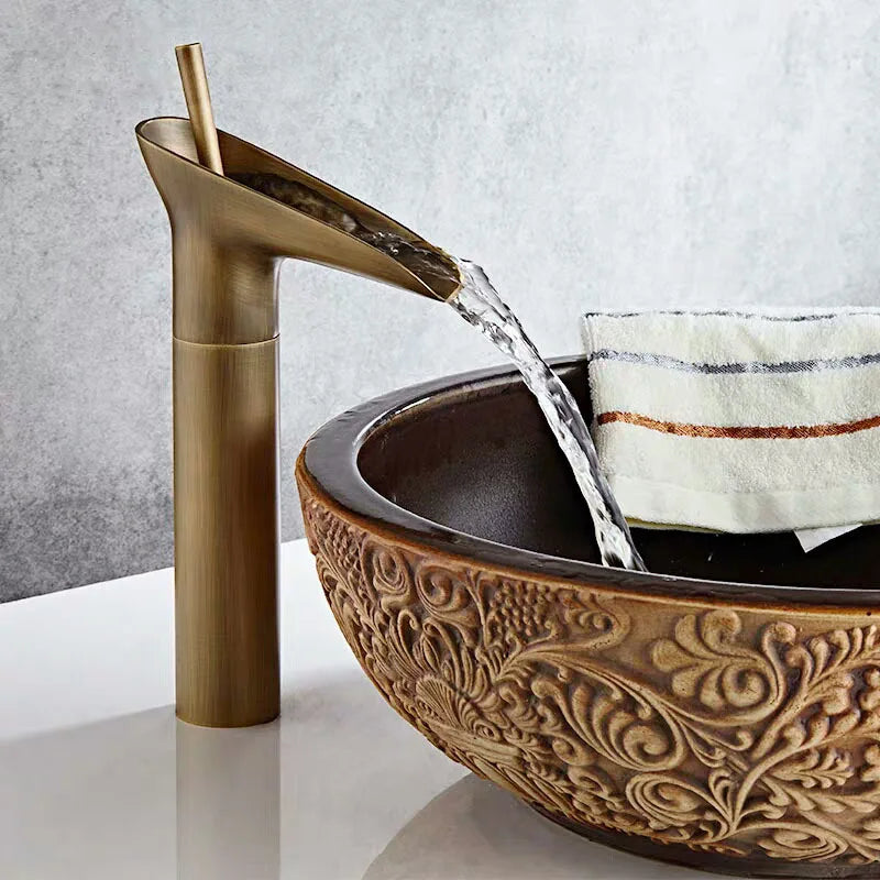 Afralia™ Waterfall Stream Deck Faucet Mixer for Bathroom Basin with Hot and Cold Water