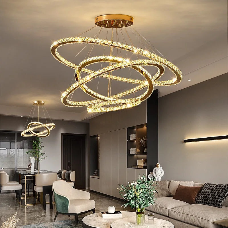 Afralia™ Crystal Rings Pendant Chandelier: Modern Ceiling Lamp for Living Room Decoration