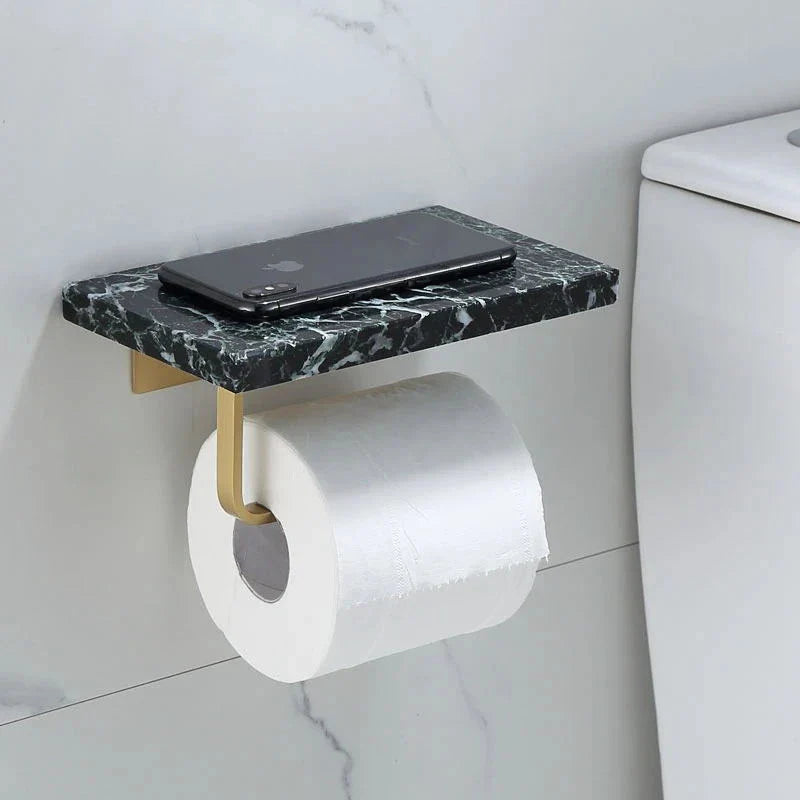 Afralia™ Brass Marble Toilet Paper Holder Nordic Brushed Gold Bathroom Tissue Shelf