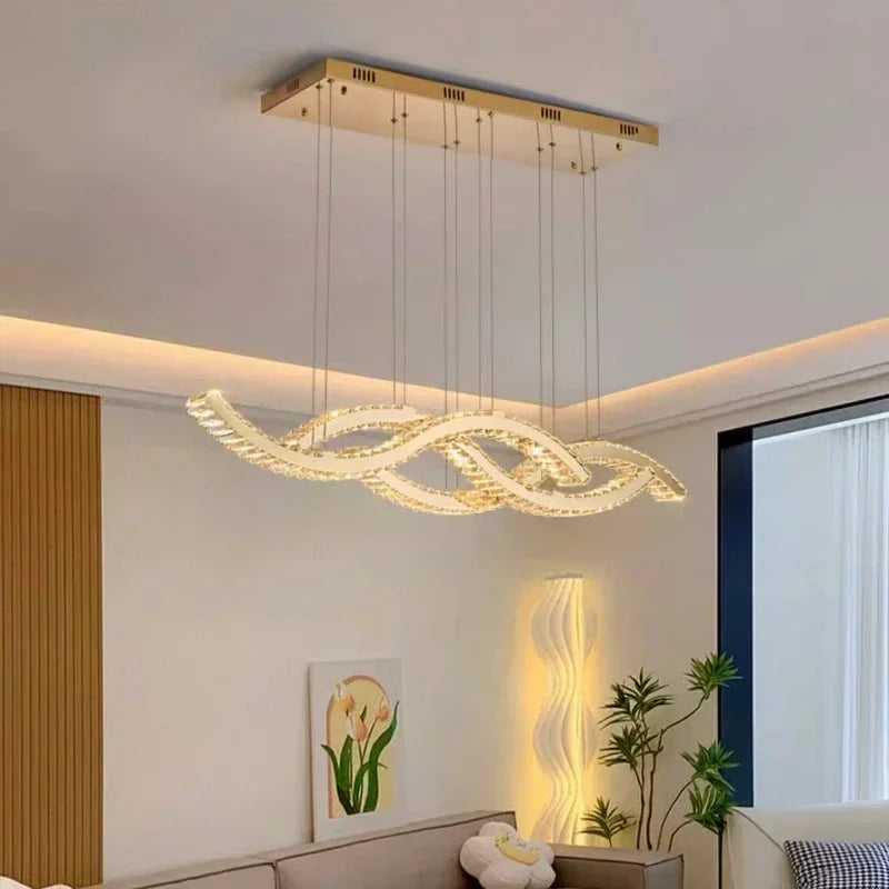 Afralia™ Crystal Pendant Chandelier, Remote Control Dimmable Hang Lamp, Luxury Steel Fixture
