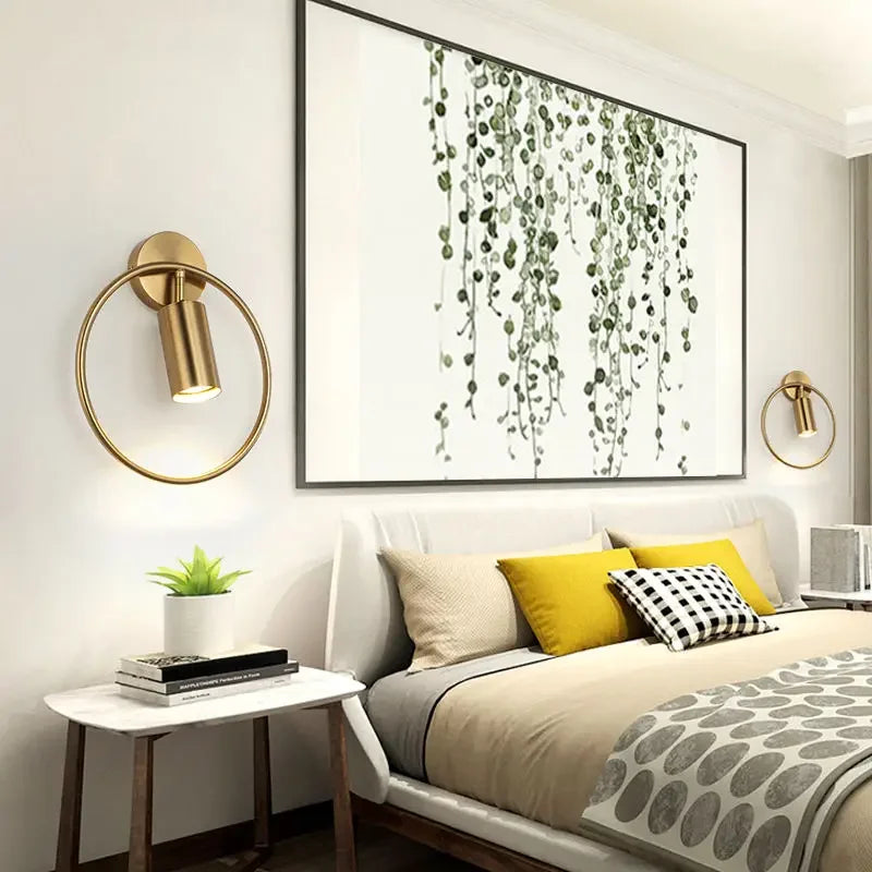 Afralia™ Adjustable LED Brass Gold Ring Wall Sconce Light for Home Hotel Bar