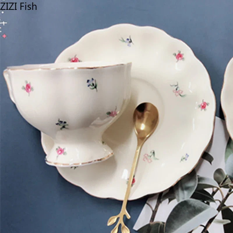 Afralia™ Flower Pattern Ceramic Cup & Saucer Set