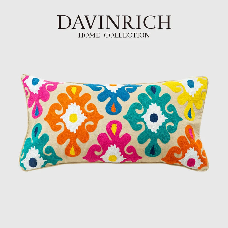 Afralia™ Handcrafted Moroccan-Indian Lumbar Pillow Cover for Living Room Sofa Décor