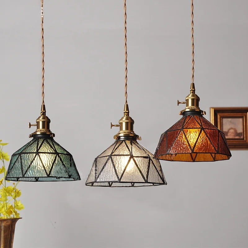 Afralia™ Blue Glass LED Pendant Light Fixture with Adjustable Copper Knob Switch