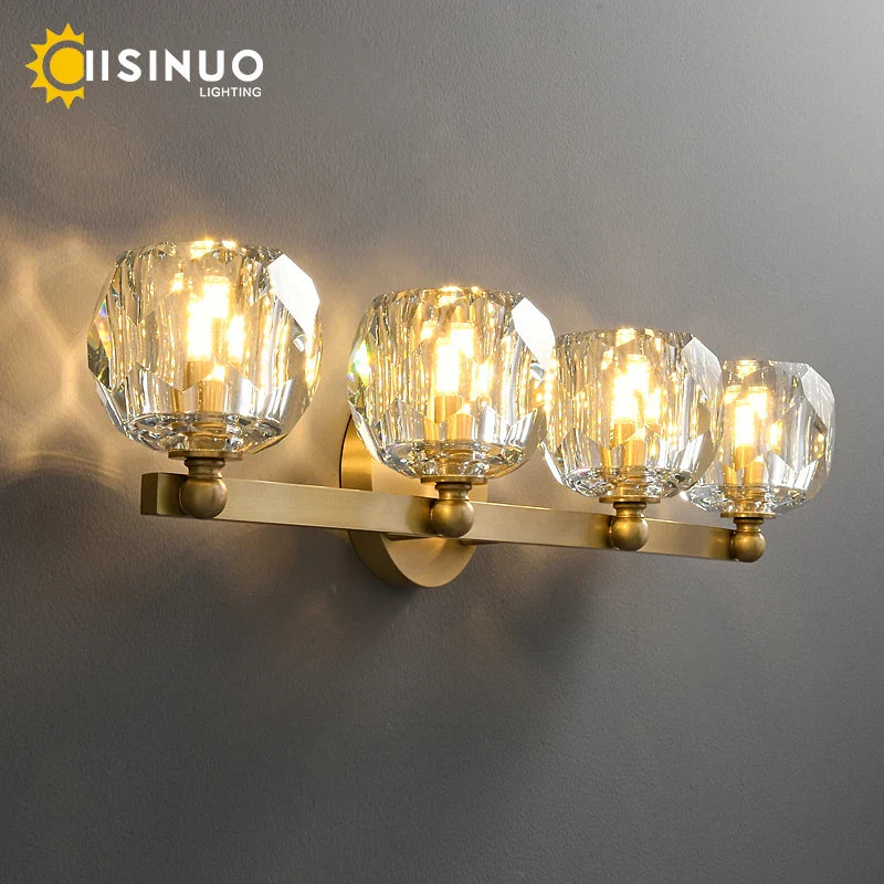 Afralia™ Gold Solid Copper Crystal Vanity Light Fixtures for Bathroom and Bedroom