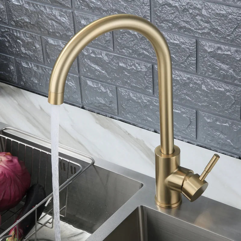 Afralia™ Gold Stainless Steel Kitchen Faucet: Deck Mounted Hot Cold Water Mixer Taps