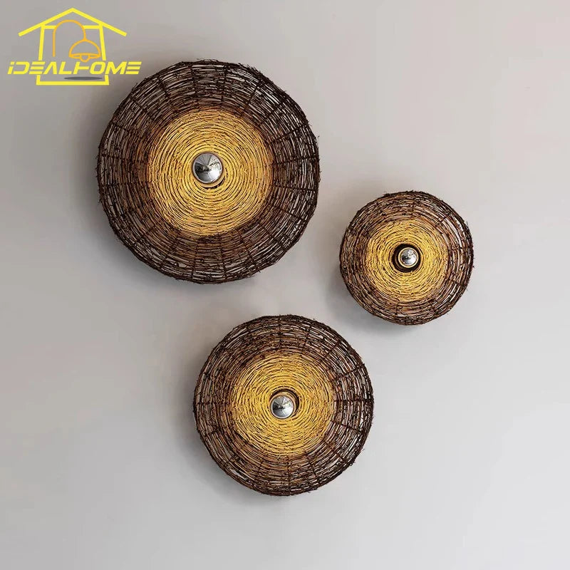 Afralia™ Rattan Weave LED Wall Lamp for Corridor, Bedroom, Living Room, Hotel and Bar