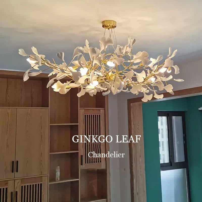 Afralia™ Ginkgo Leaf Ceramic Chandelier Pendant Lamp - LED Lighting for Home Decor & Bar