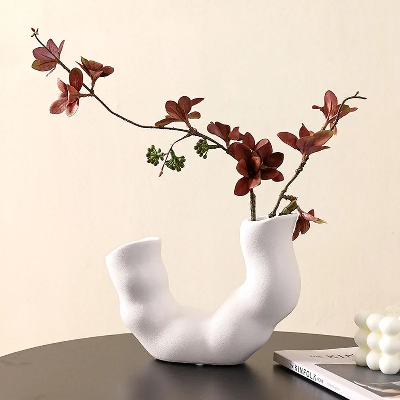 Afralia™ Geometric Ceramic Flower Vase for Stylish Home Decor & Flower Arrangement