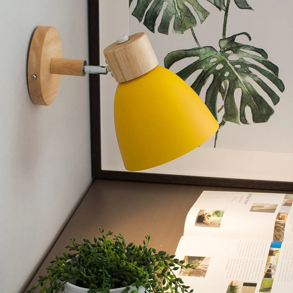Afralia™ Wood Bedroom Wall Light Modern Macaron LED Sconce, Nordic Minimalist Design