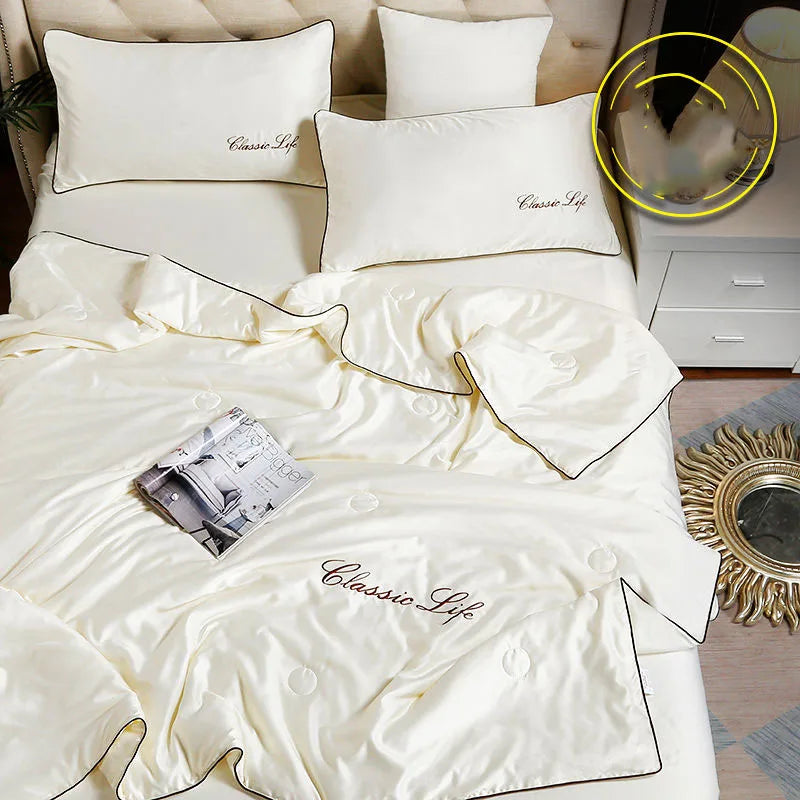 Afralia™ Embroidered Satin Rayon Queen Quilt - Luxe Summer/Autumn Comforter