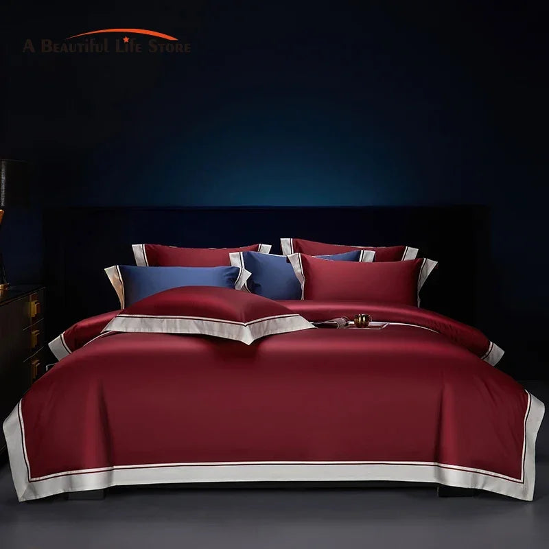 Afralia™ Luxury Solid Color Hotel Style Bedding Set in Burgundy Red