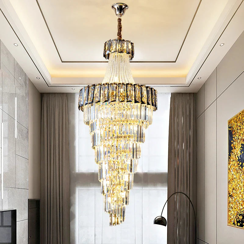 Afralia™ Elegant Crystal Chandelier for Duplex Spiral Staircase and Living Room