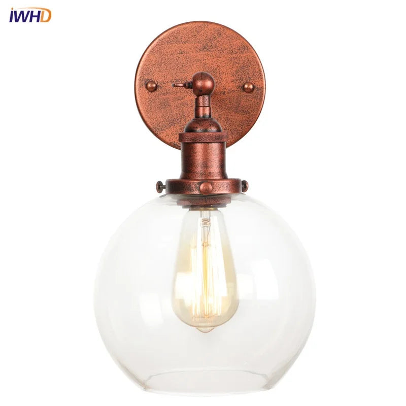 Afralia™ Glass Globe LED Wall Sconce Modern Industrial Rustic Vintage Bedside Lamp