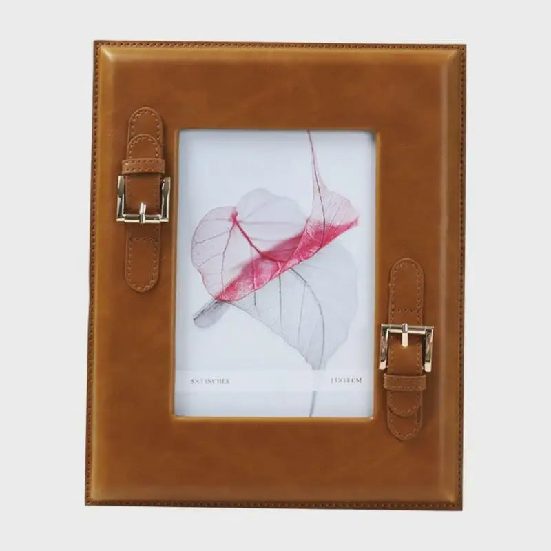 Afralia™ Brown Weave Leather Photo Frame | Minimalist Desk Decoration | Aesthetic Room Decor