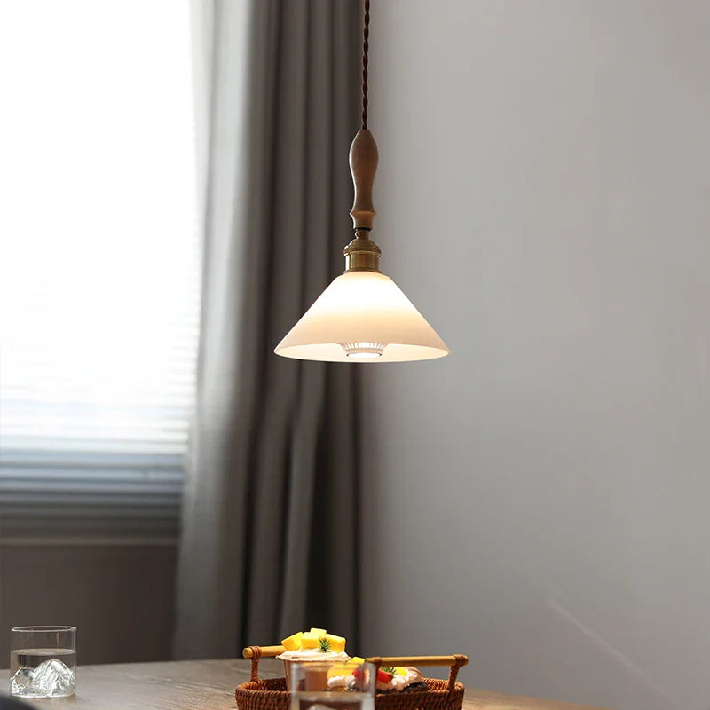 Afralia™ White Glass LED Pendant Light Fixture Modern Nordic Hanging Lamp Wood Ash