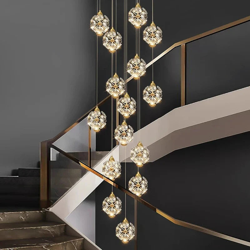 Afralia™ Crystal Chandelier Stair Pendant Lamp Living Room Interior Lighting
