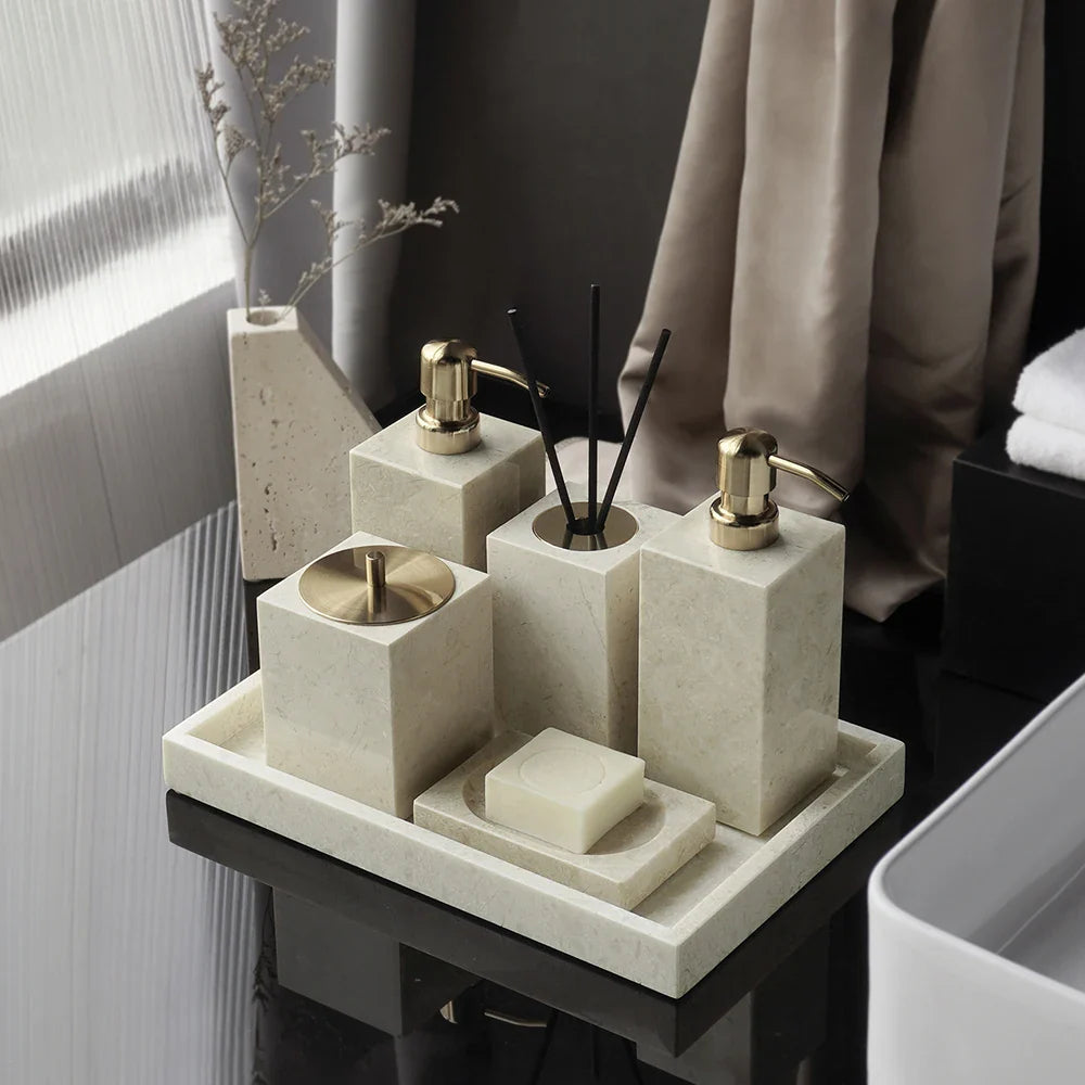 Afralia™ Marble Bathroom Set: Soap Dish, Holder, Vanity Tray - Elegant Bathroom Accessories