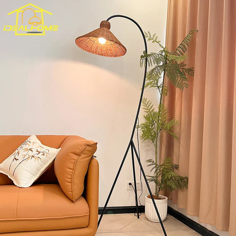 Afralia™ Rattan Weaving Floor Lamp LED Minimalist Design for Living Room Bedroom