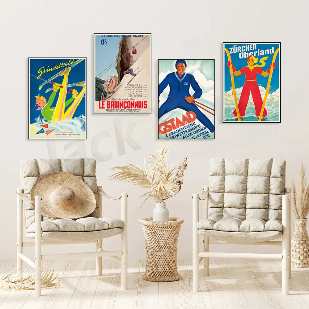 Afralia™ Winter Sports Poster - France & Italy Vintage Design - Dolomites & Cote d’Azur