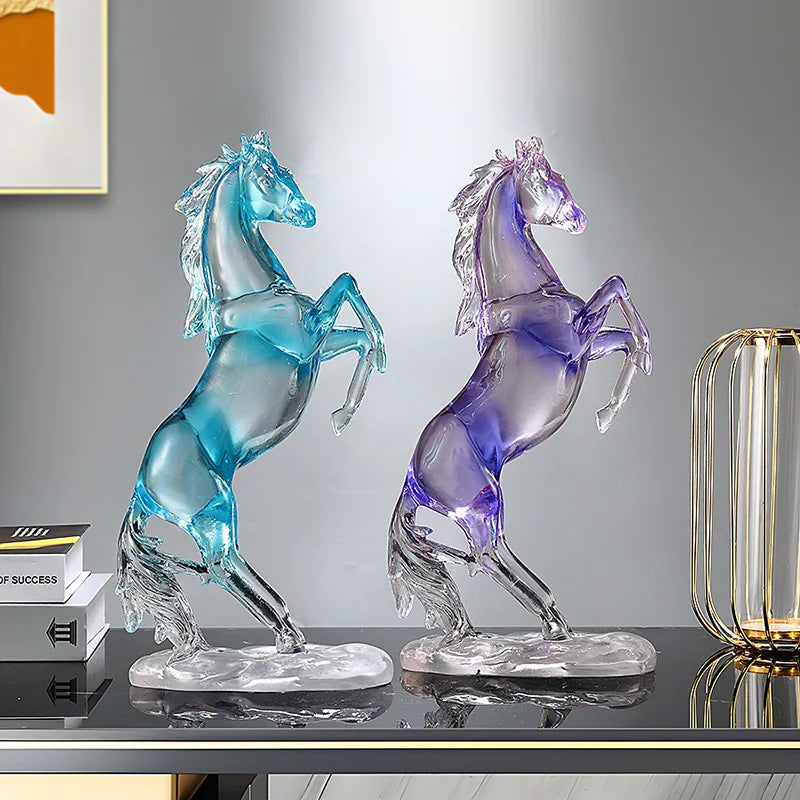 Afralia™ Horse Resin Ornament: Simulation Animal Sculpture, Transparent Colored Decor, Home Figurine