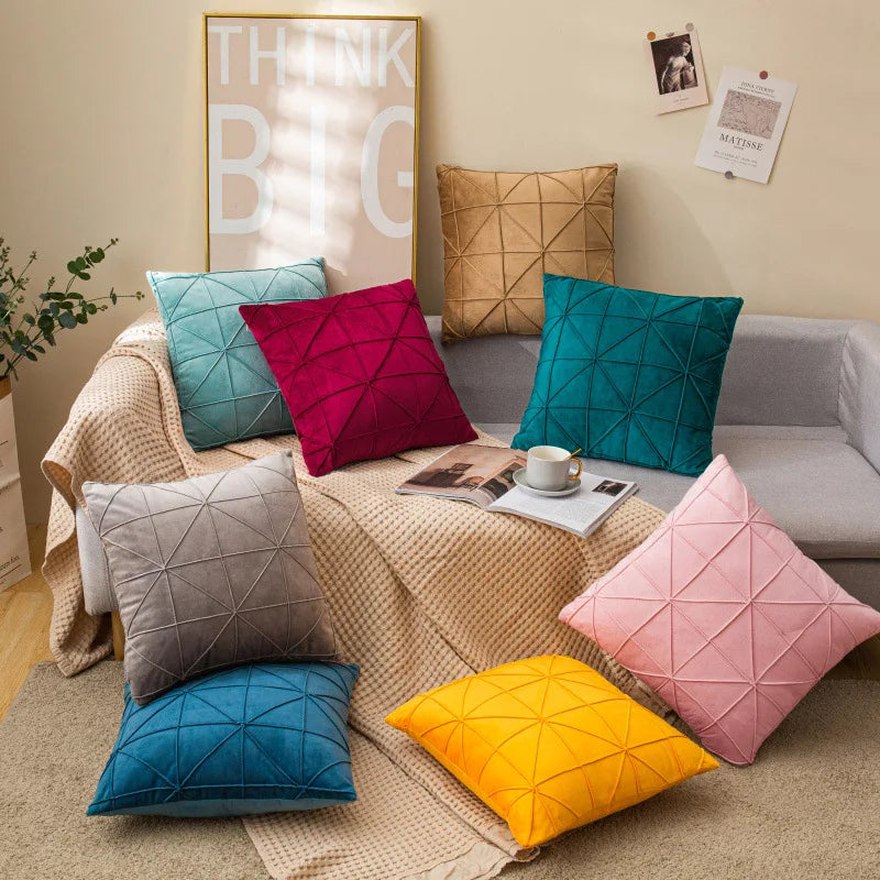 Afralia™ Velvet Decorative Pillow Case Square Cushion Solid Color Pillows
