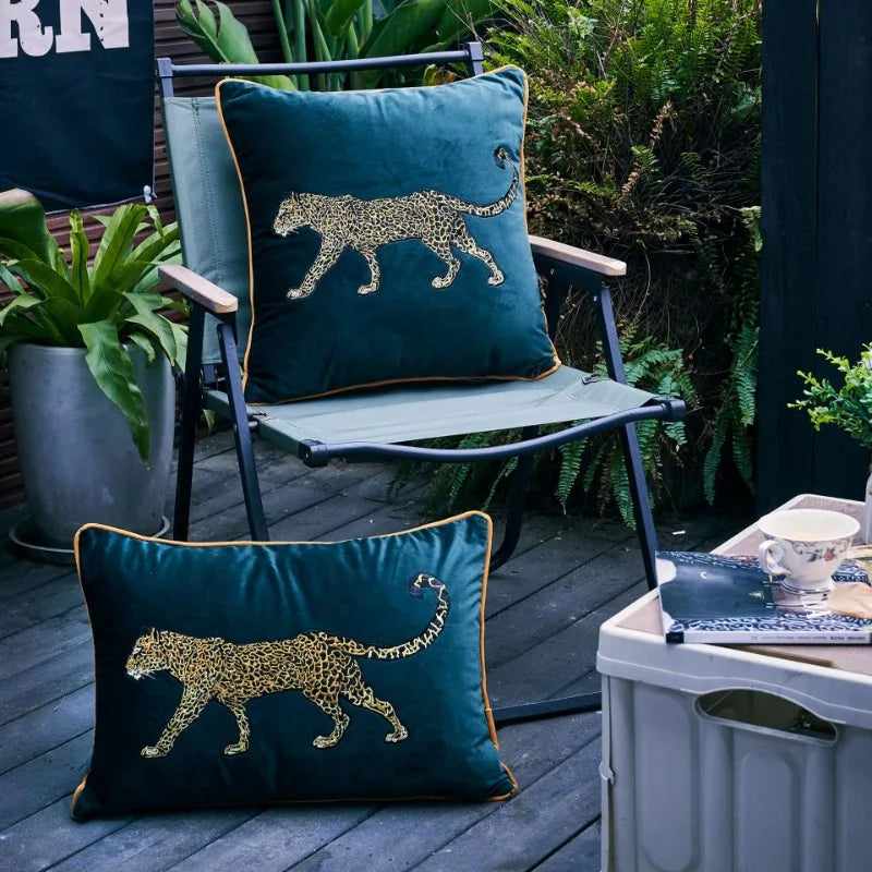 Afralia™ Leopard Embroidered Decorative Pillowcase