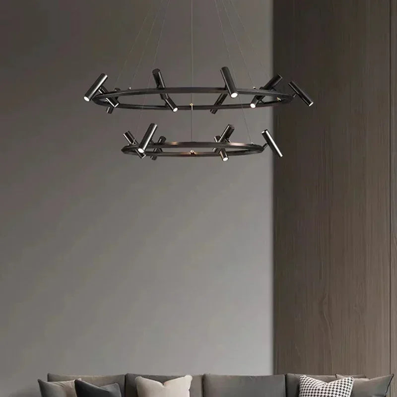 Afralia™ Nordic Black Metal LED Chandelier: Adjustable Pendant Light for Home Decoration