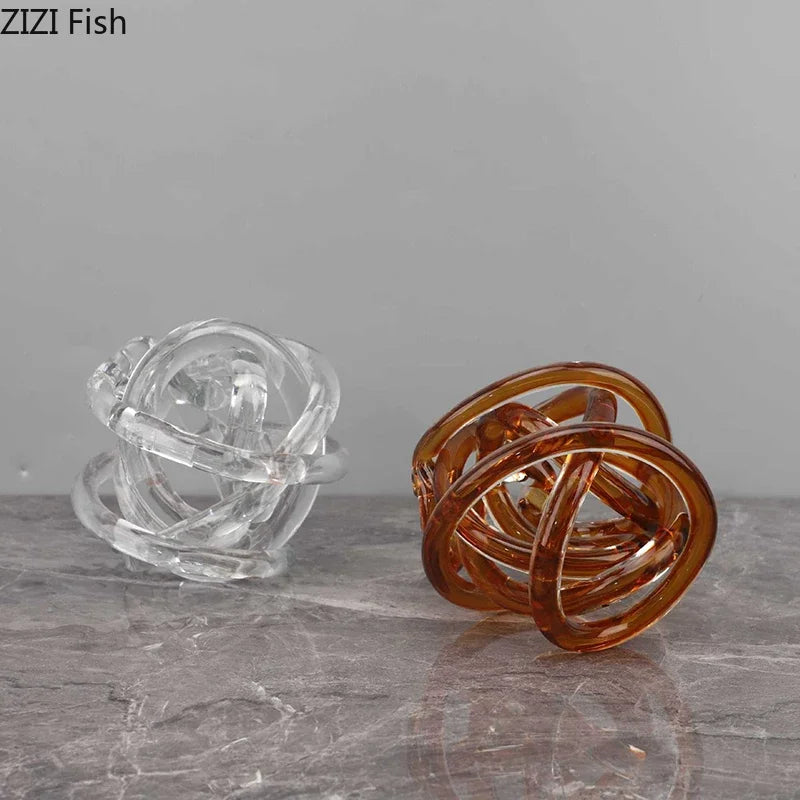 Afralia™ Modern Glass Chain Cluster Sculpture Transparent Thread Ball Aesthetics Decor