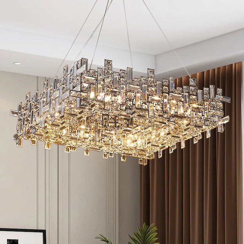 Afralia™ Square Crystal Pendant Chandelier for Modern Living Room, Bedroom & Dining Room