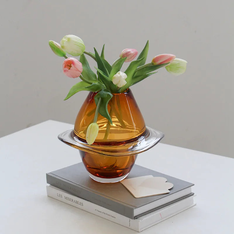 Afralia™ Thick Glass Flying Saucer Vase for Flowers, Hydroponics, Terrarium - Handcrafted Glass