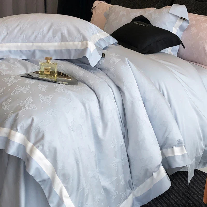 Afralia™ Butterfly Jacquard Bedding Set - 4Pcs Brushed Lyocell Cotton Duvet Cover & Sheet