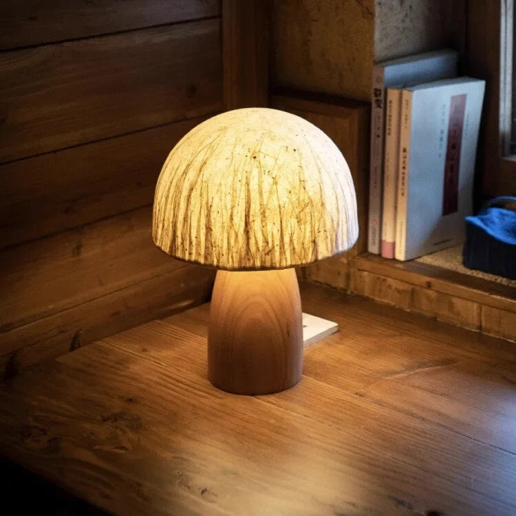 Afralia™ Walnut Wood Mushroom Table Lamp, Simple Modern Retro Wabi-sabi Décor