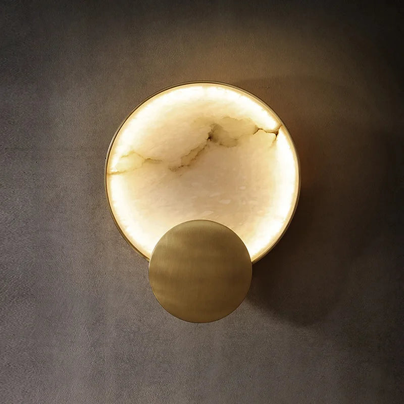 Afralia™ Modern Copper Round Marble Wall Lamp for Indoor Lighting in Living Room Bedroom
