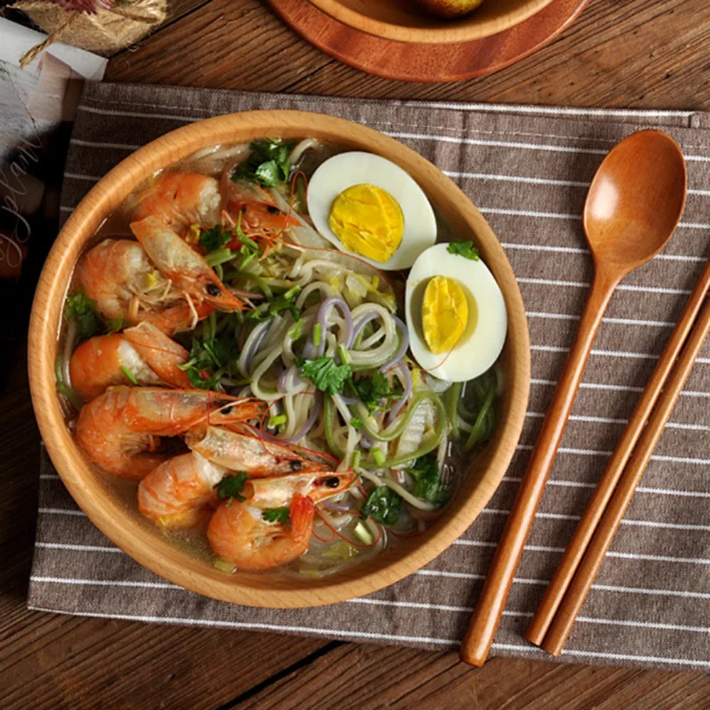 Afralia™ Handcrafted Wooden Salad Bowl - Large Round Dining Soup Serving Tableware