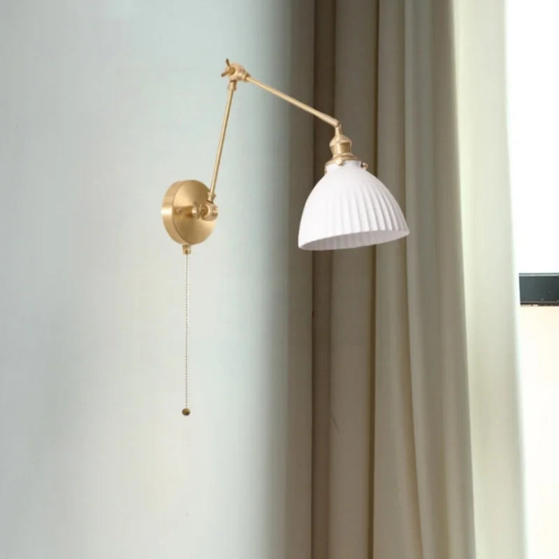 Afralia™ Ceramic LED Wall Lamp, Pull Chain Switch, Nordic Copper, Small Size