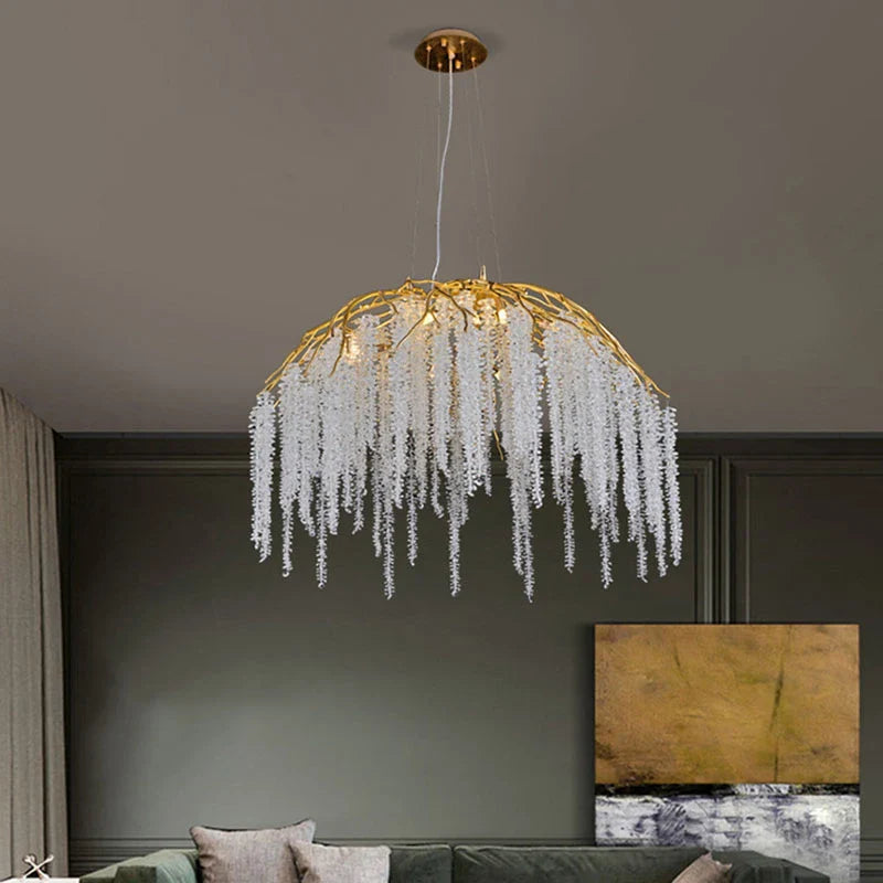 Afralia™ Crystal Pendant Light: Luxury Living Room Modern Golden Branch Chandelier