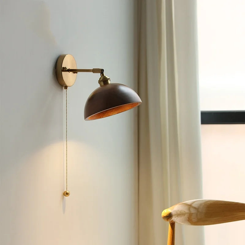 Afralia™ LED Walnut Wood Wall Sconce with Pull Chain Switch