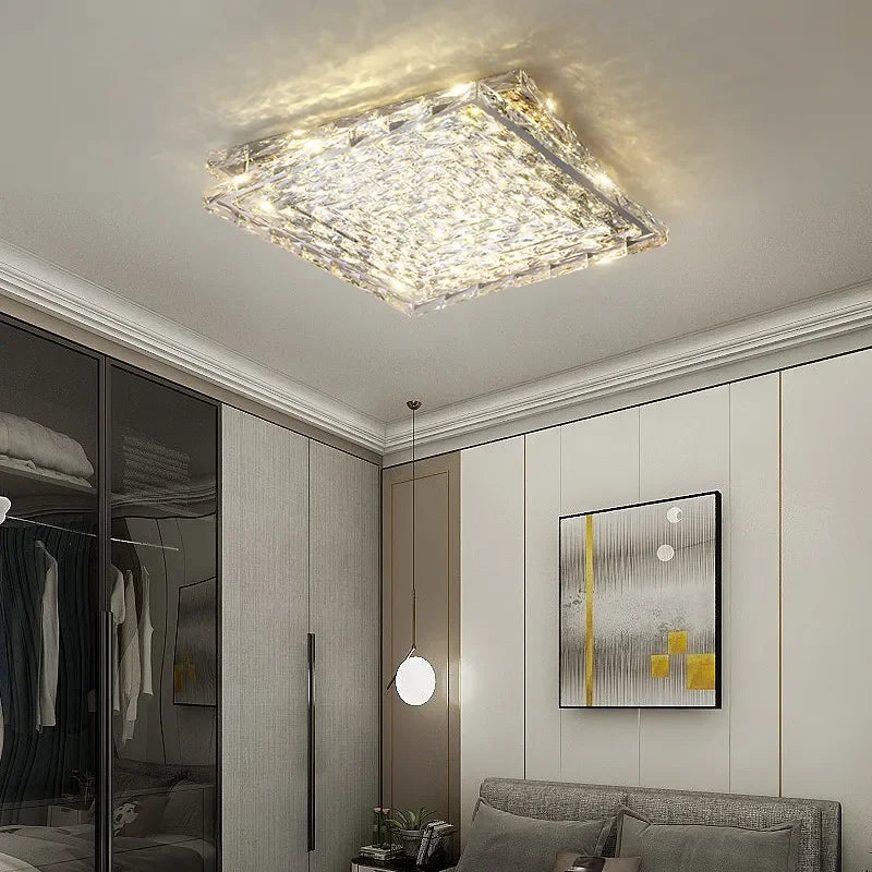 Afralia™ Crystal LED Ceiling Light | Color Changeable Square Silver | Rectangular Chrome Stainless Steel