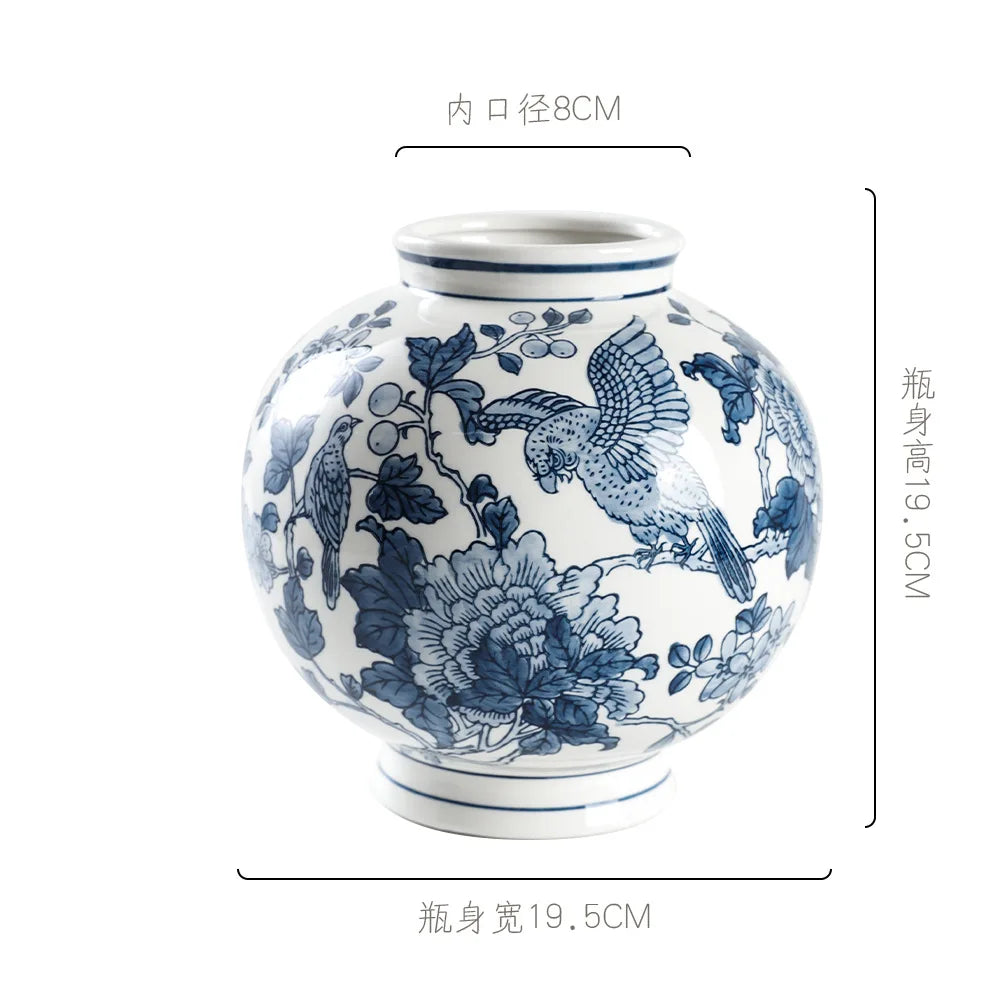 Afralia™ Blue White Porcelain Vase Chinese Retro Flower Arrangement Pot