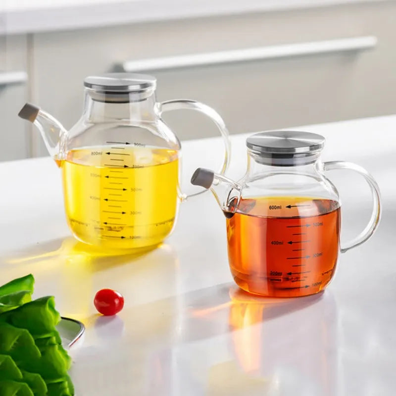 Afralia™ Glass Oil Pot with Steel Lid, Large Capacity Soy Sauce Vinegar Bottle