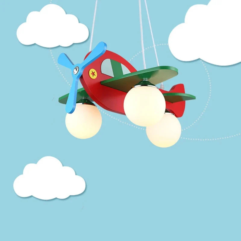 Afralia™ Wood Aircraft Chandelier for Children's Room LED Pendant Lamp