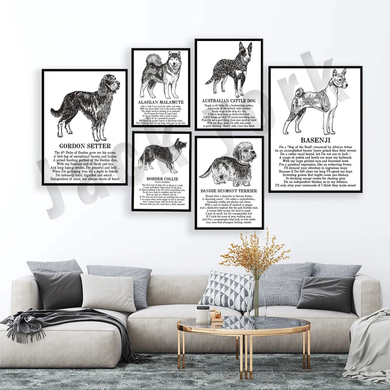 Afralia™ Mixed Breed Dog Poster: Border Collie, Wolfhound, Malamute, Terrier, Schnauzer, Malinois, Setter