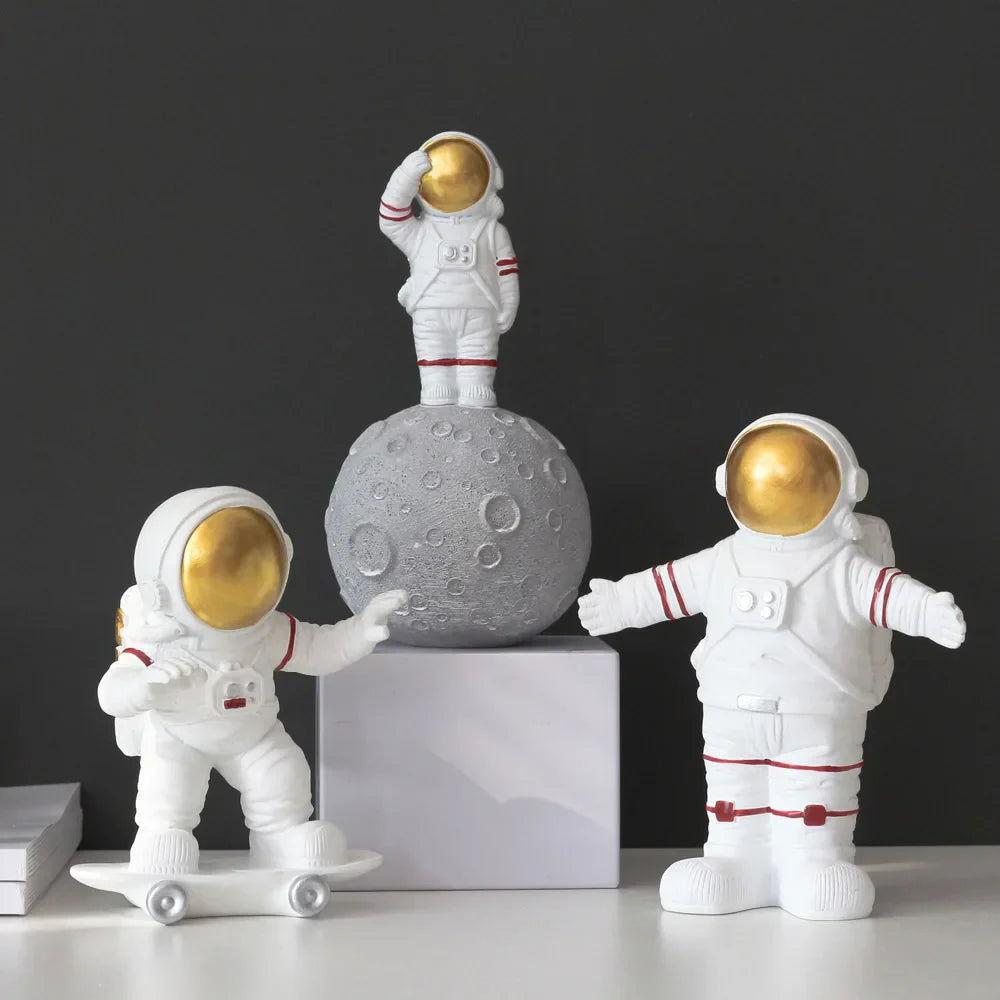 Afralia™ Silver Astronaut Figurines: Modern, Decorative Spaceman Cosmonaut Statues