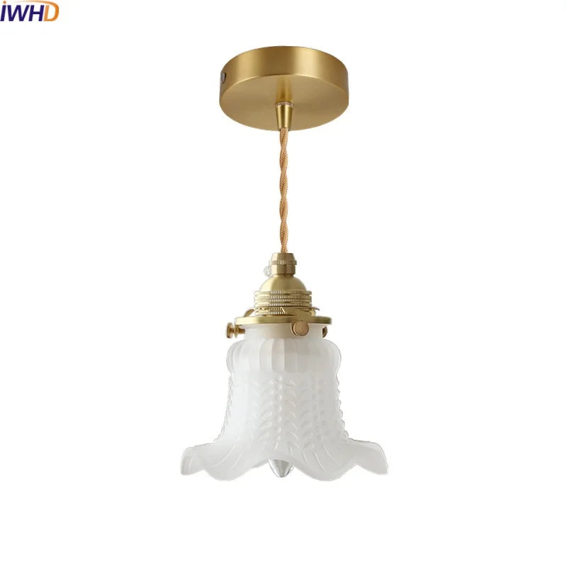 Afralia™ White Glass Copper LED Hanging Lamp Pendant Light Fixtures - Nordic Modern Style