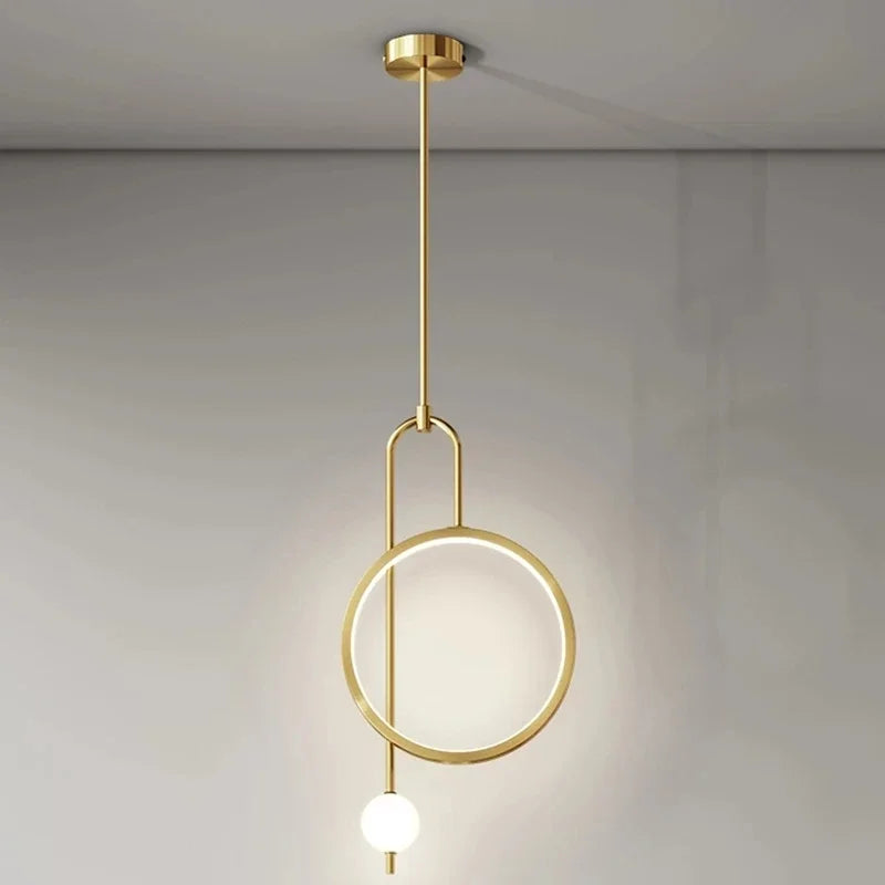 Afralia™ Modern Glass Ball Gold Ring Pendant Light LED Hanging Lamp Minimalist Ceiling Chandelier